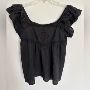 Andy & Lucy Womens Medium Top Black Babydoll Ruffle Sleeves Gathered EUC